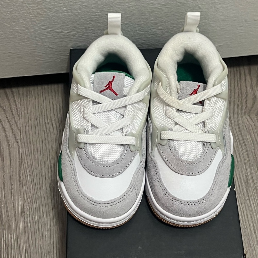 **BRAND NEW**Toddler White & Gray Athletic Sneakers with Green Accents
